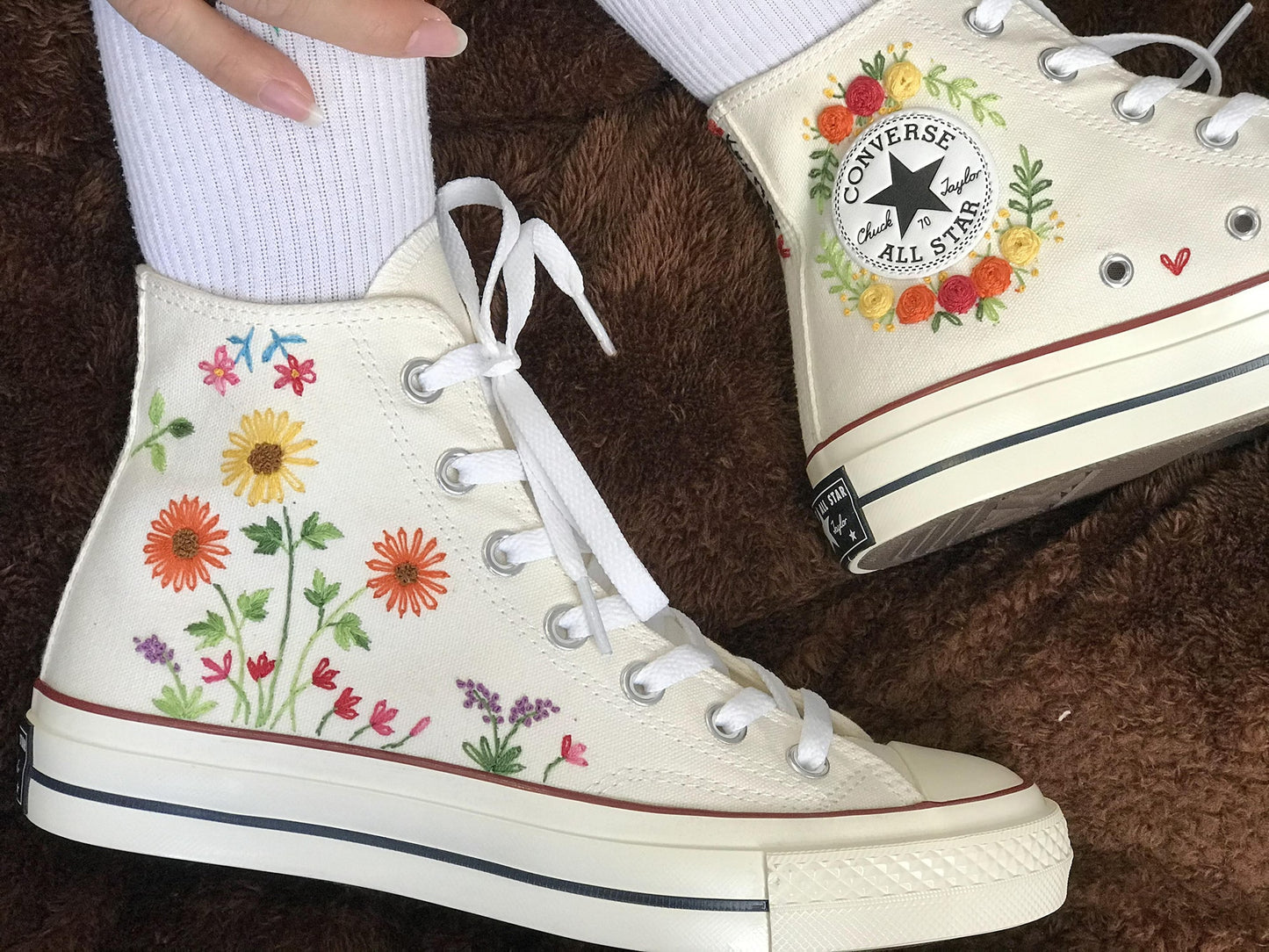 Sunflowers - Personalized Embroidered High Top Shoes - Custom High Top Shoes for Women