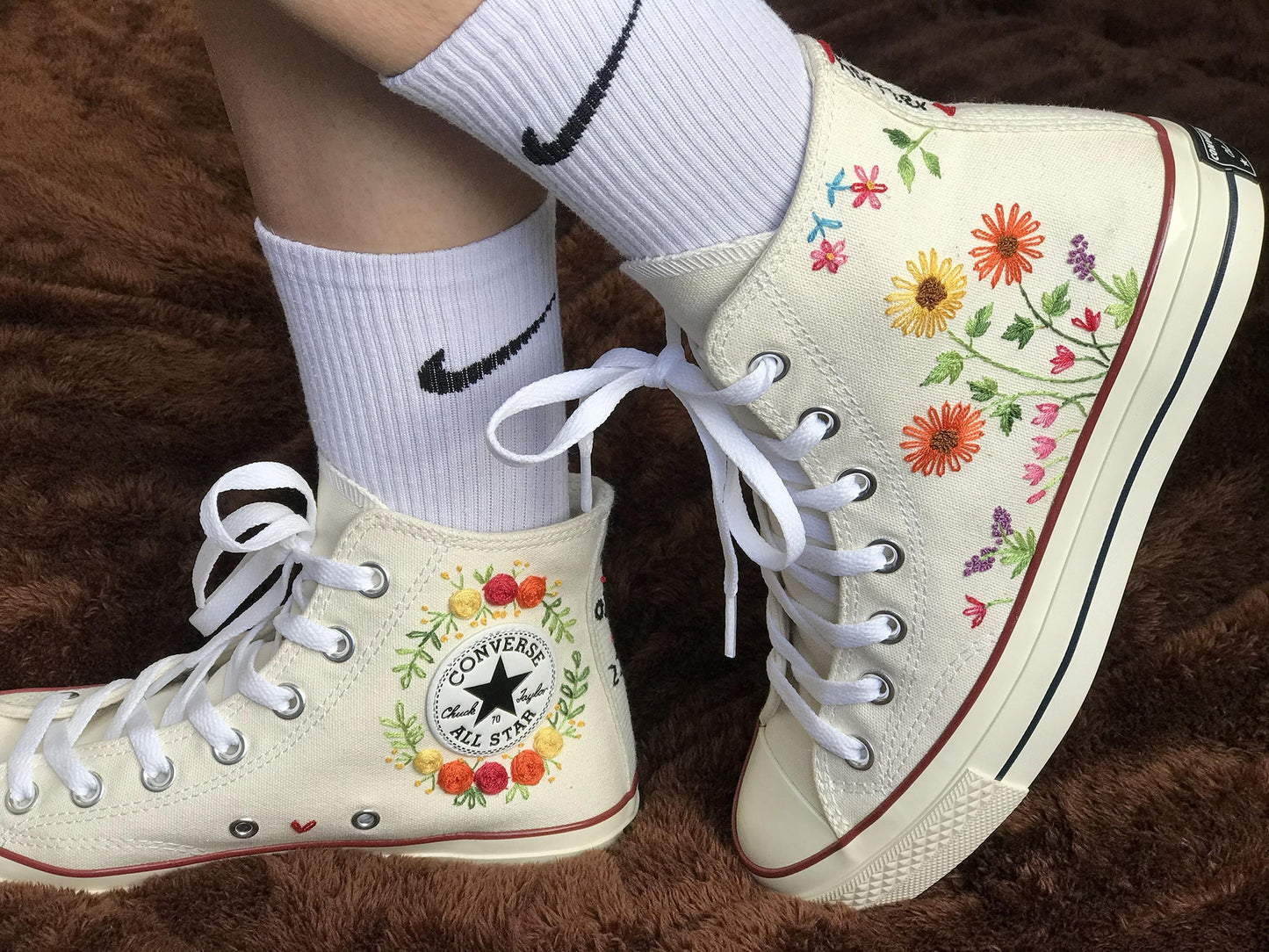 Sunflowers - Personalized Embroidered High Top Shoes - Custom High Top Shoes for Women