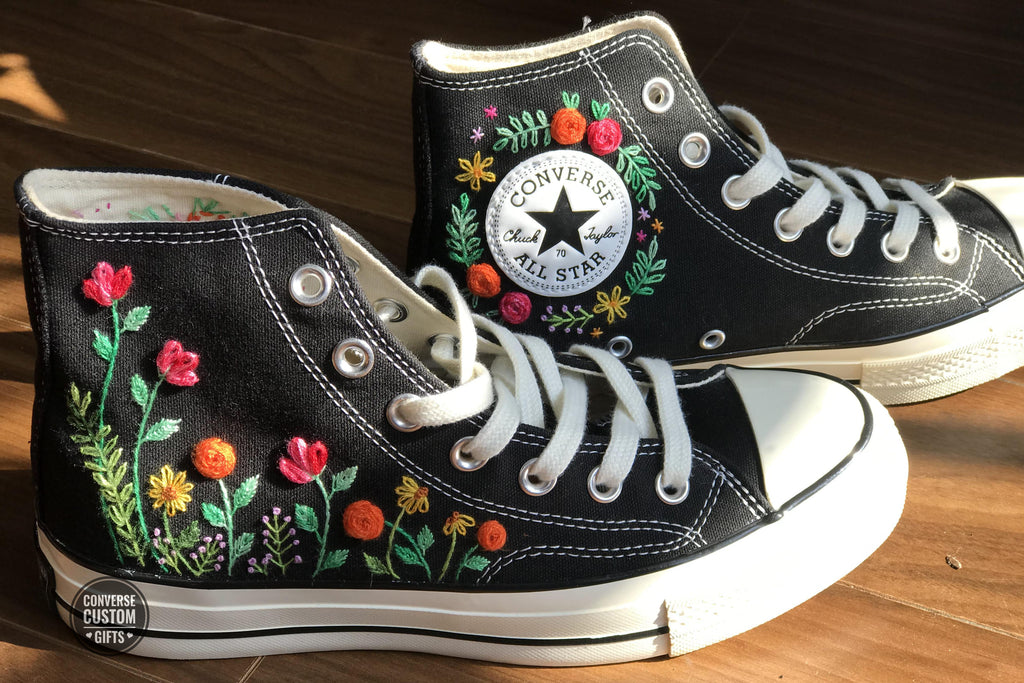 Colorful Floral - Personalized Embroidered High Top Shoes - Custom High Top Shoes for Women