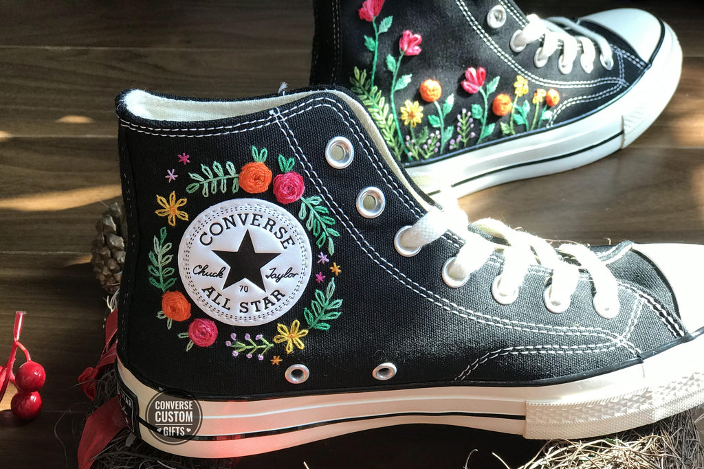 Colorful Floral - Personalized Embroidered High Top Shoes - Custom High Top Shoes for Women