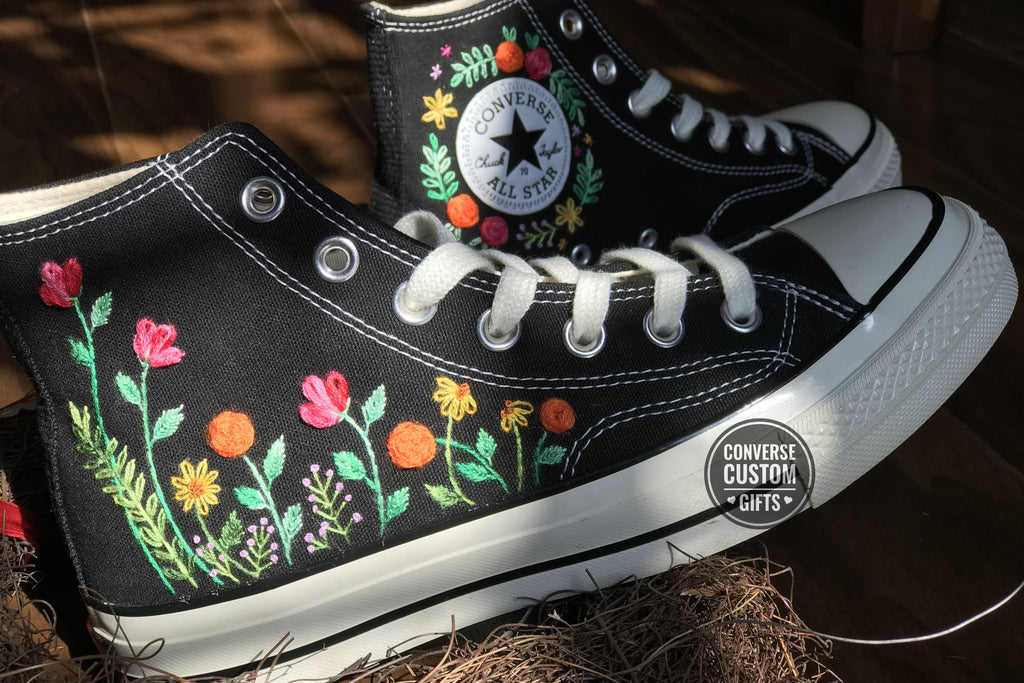 Colorful Floral - Personalized Embroidered High Top Shoes - Custom High Top Shoes for Women