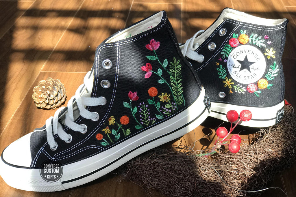Colorful Floral - Personalized Embroidered High Top Shoes - Custom High Top Shoes for Women