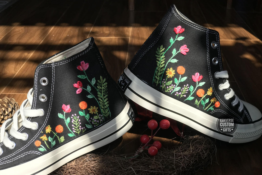 Colorful Floral - Personalized Embroidered High Top Shoes - Custom High Top Shoes for Women