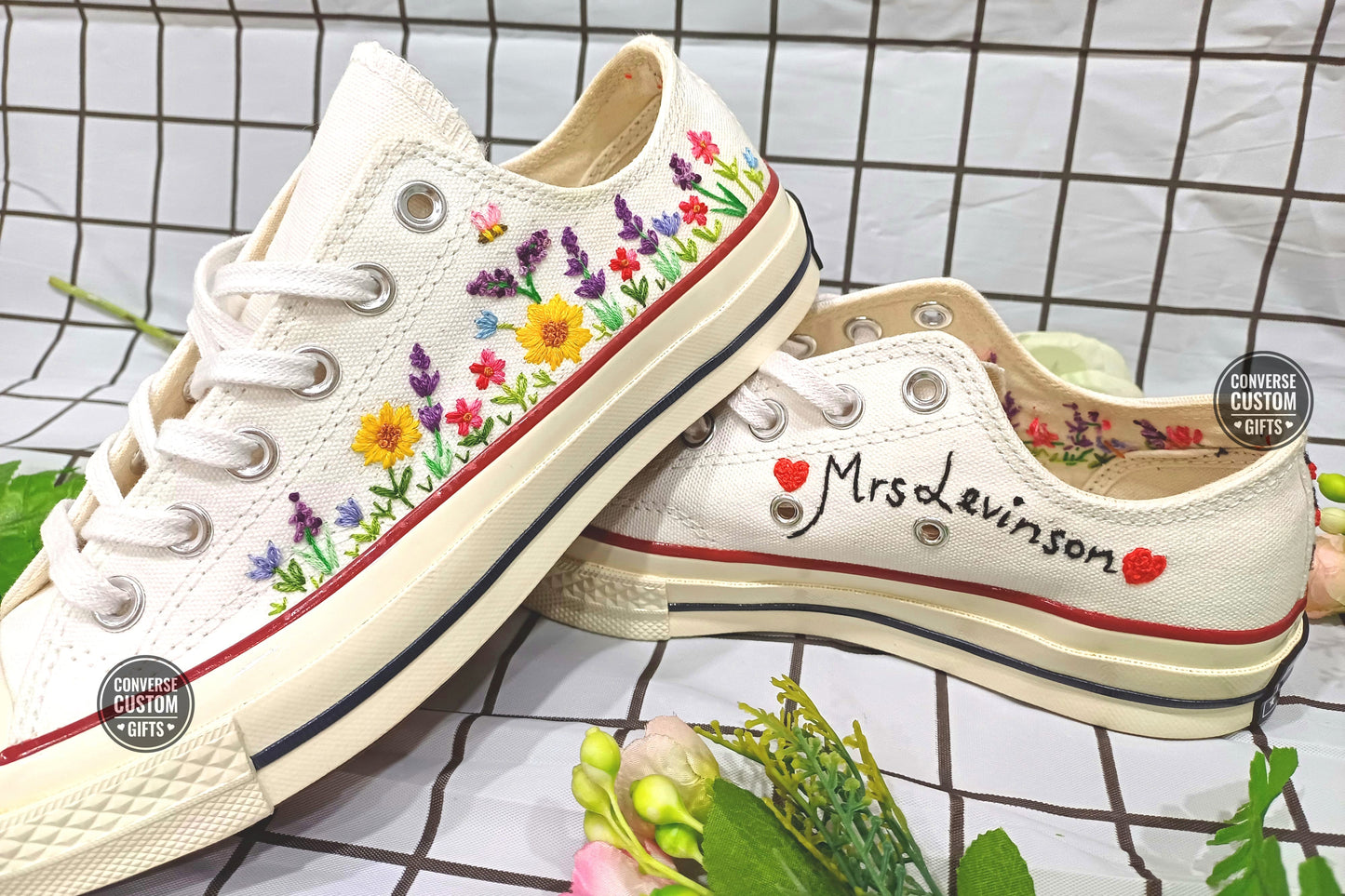 Lavender and Sunflowers - Personalized Embroidered Low Top Shoes - Custom Low Top Shoes for Women