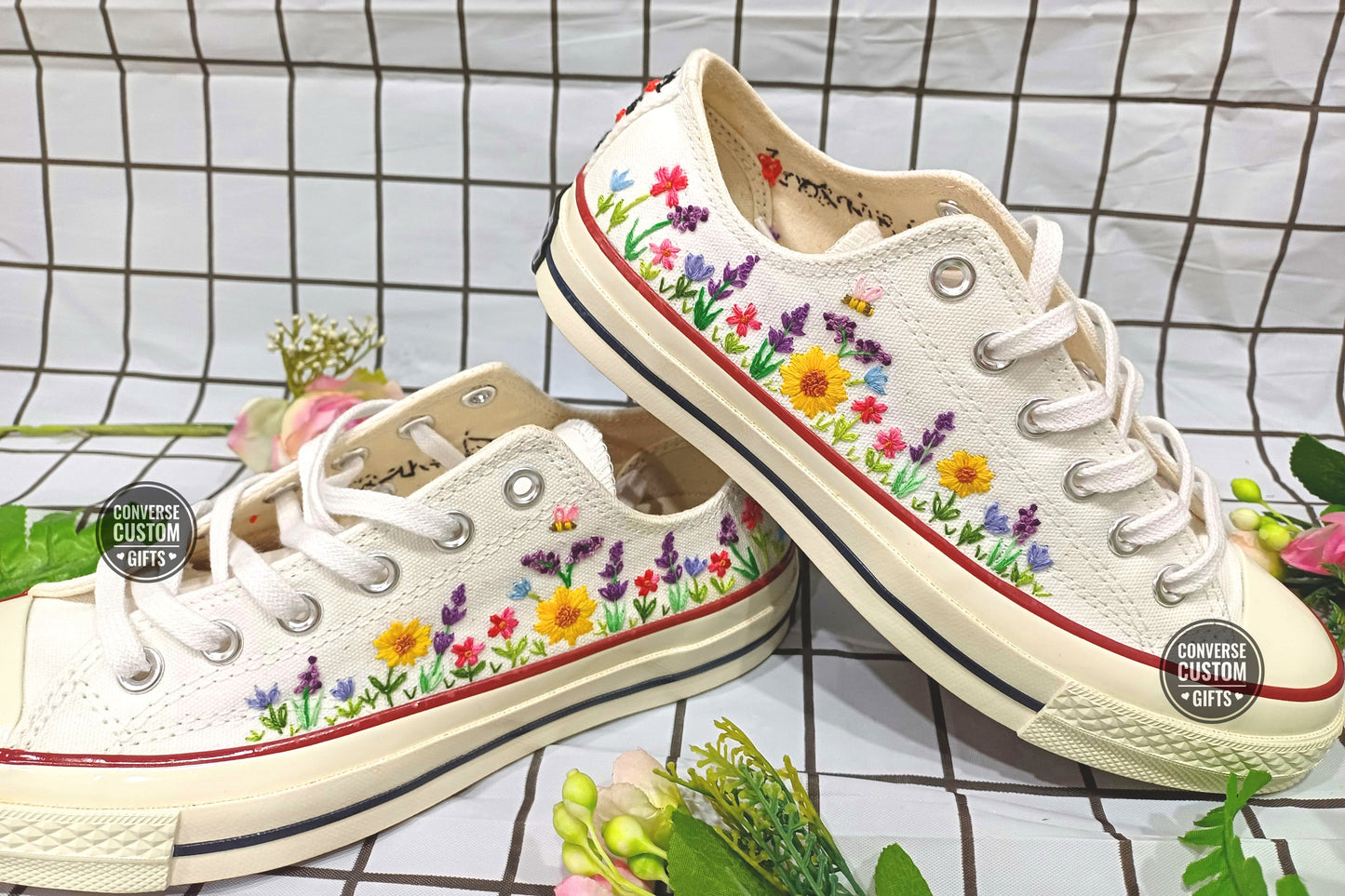 Lavender and Sunflowers - Personalized Embroidered Low Top Shoes - Custom Low Top Shoes for Women