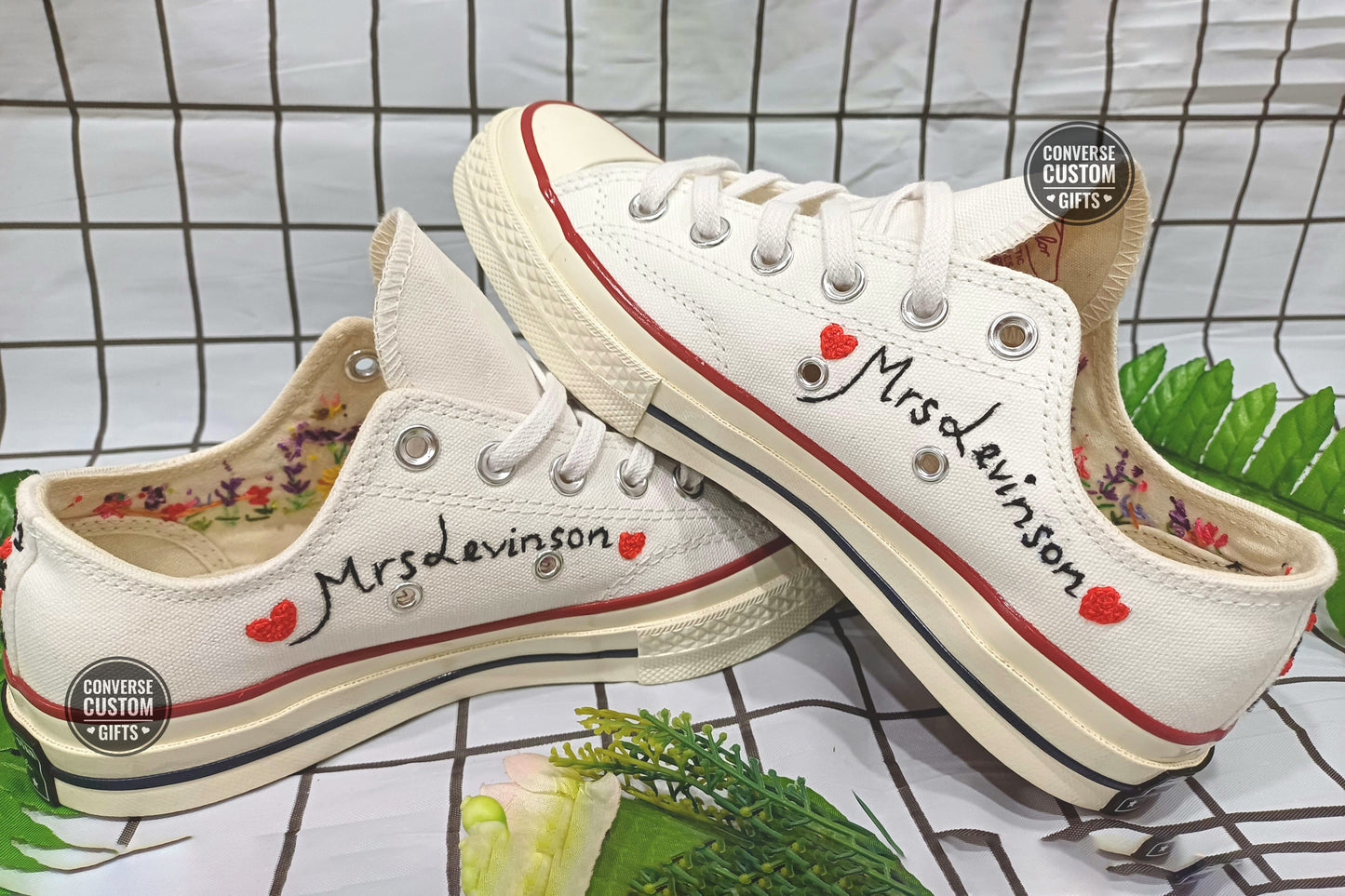 Lavender and Sunflowers - Personalized Embroidered Low Top Shoes - Custom Low Top Shoes for Women