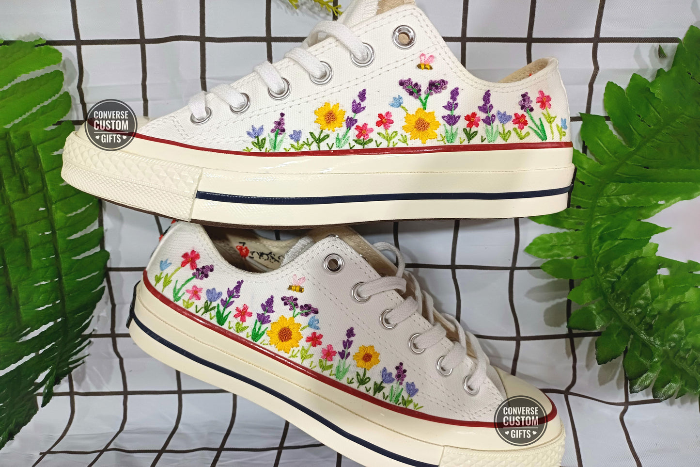 Lavender and Sunflowers - Personalized Embroidered Low Top Shoes - Custom Low Top Shoes for Women