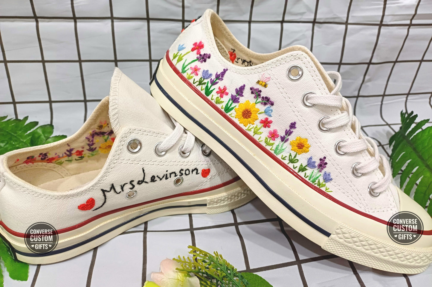 Lavender and Sunflowers - Personalized Embroidered Low Top Shoes - Custom Low Top Shoes for Women