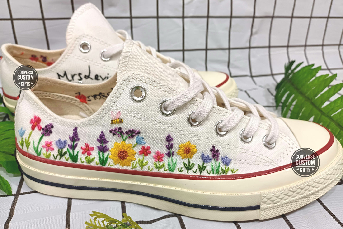 Lavender and Sunflowers - Personalized Embroidered Low Top Shoes - Custom Low Top Shoes for Women