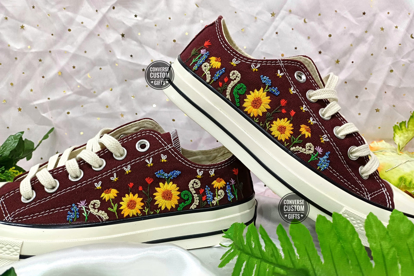Sunflowers - Personalized Embroidered Low Top Shoes - Custom Low Top Shoes for Women