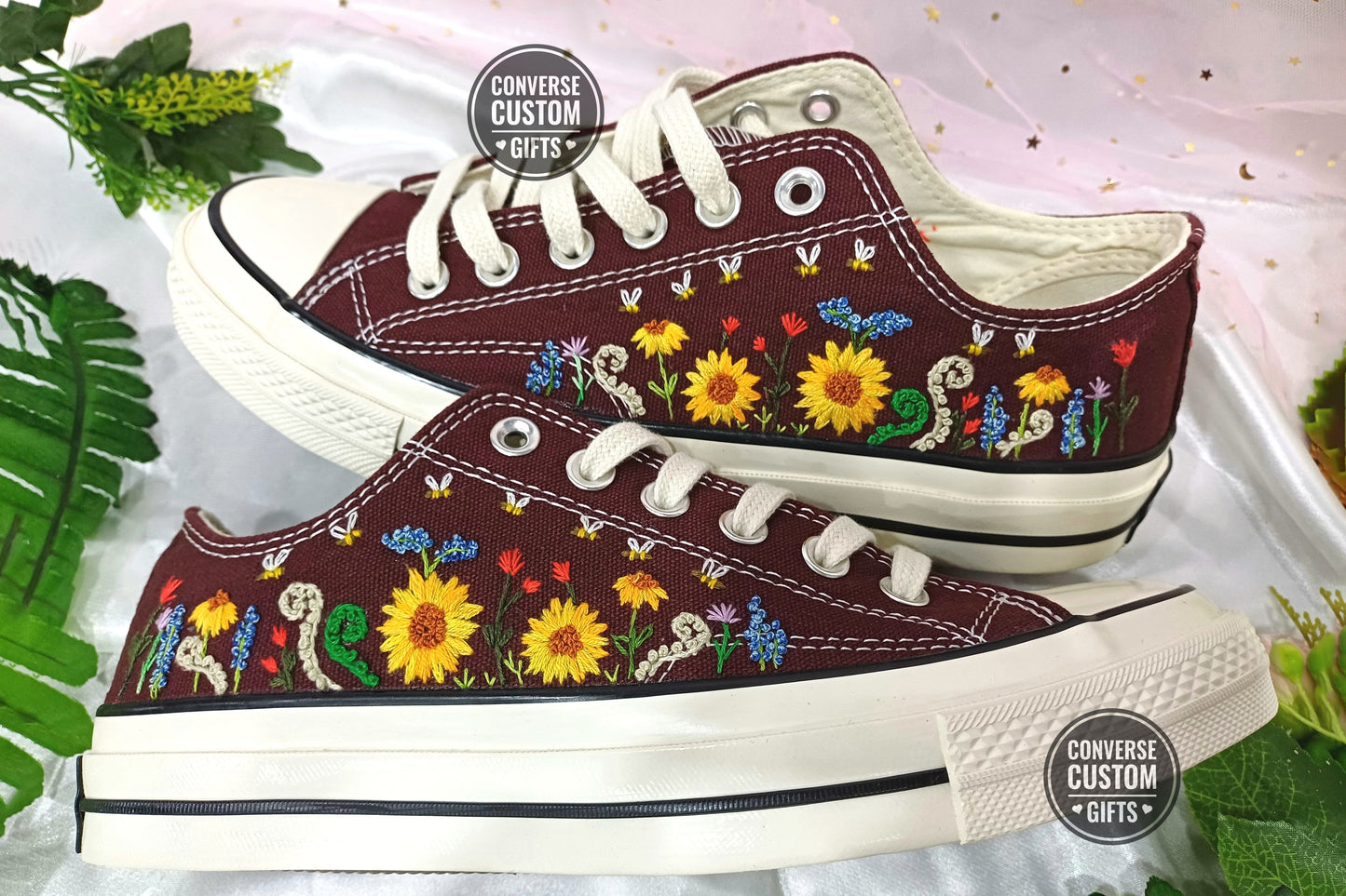 Sunflowers - Personalized Embroidered Low Top Shoes - Custom Low Top Shoes for Women