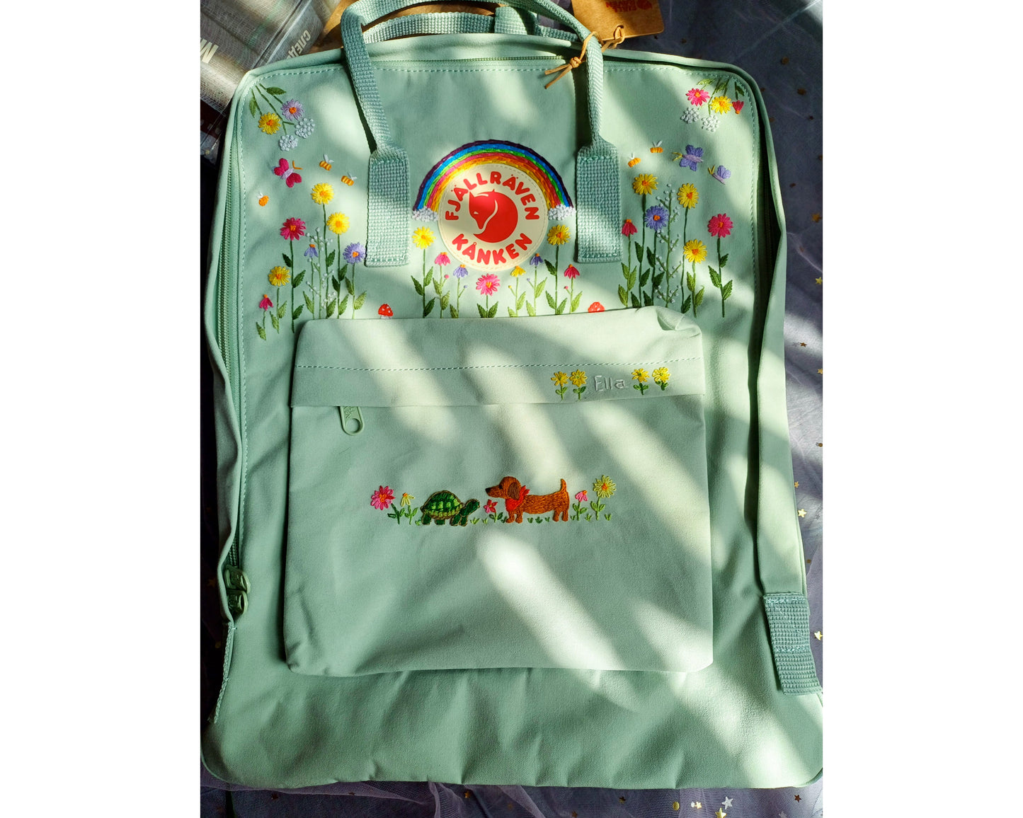 Custom Fjallraven Kanken Backpack – Dog and Turtle Design - Personalized Embroidered Backpack - Custom Bag for Women