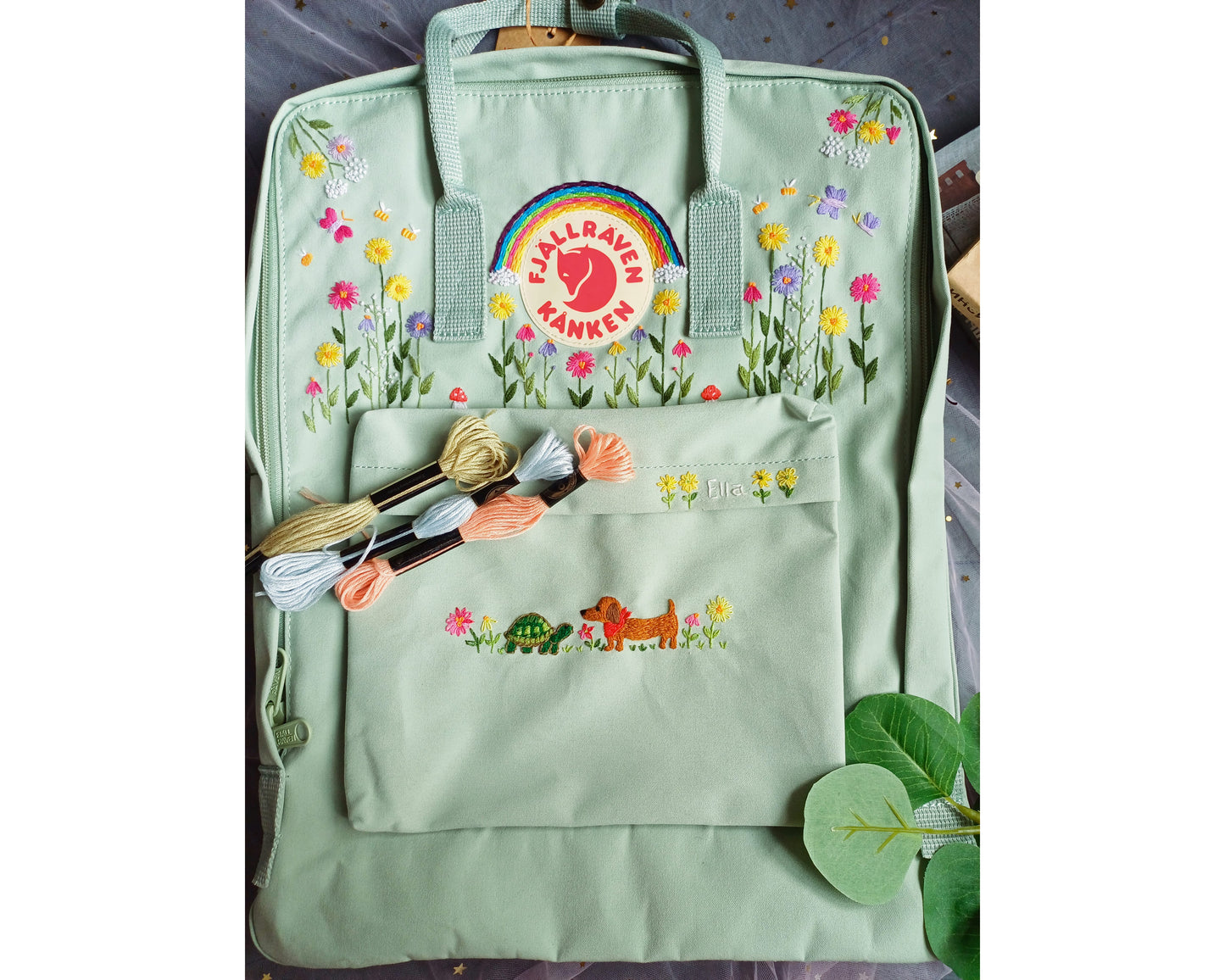Custom Fjallraven Kanken Backpack – Dog and Turtle Design - Personalized Embroidered Backpack - Custom Bag for Women