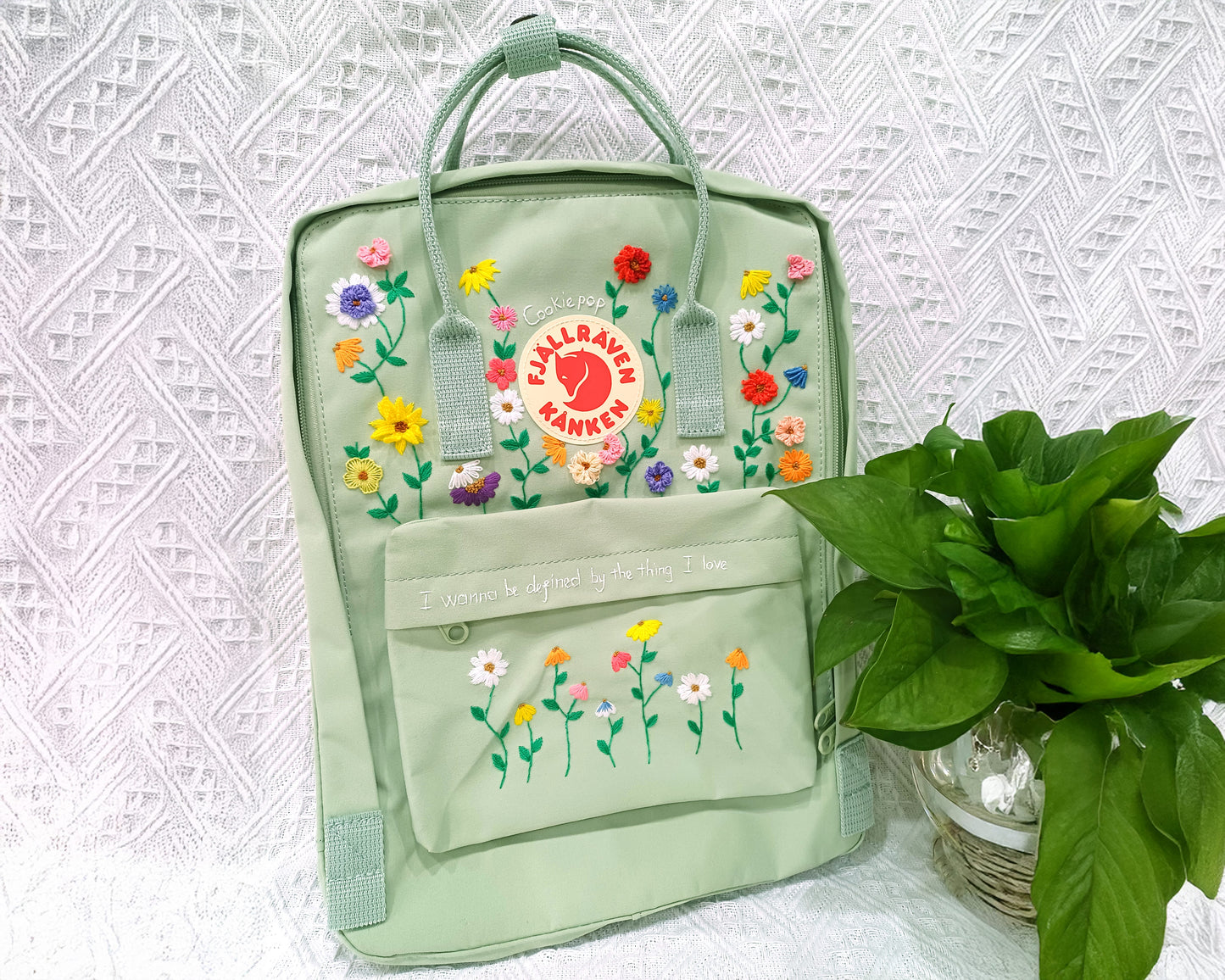 Fjallraven Kanken Backpack with 3D Garden of Flowers Embroidery - Personalized Embroidered Backpack - Custom Bag for Women