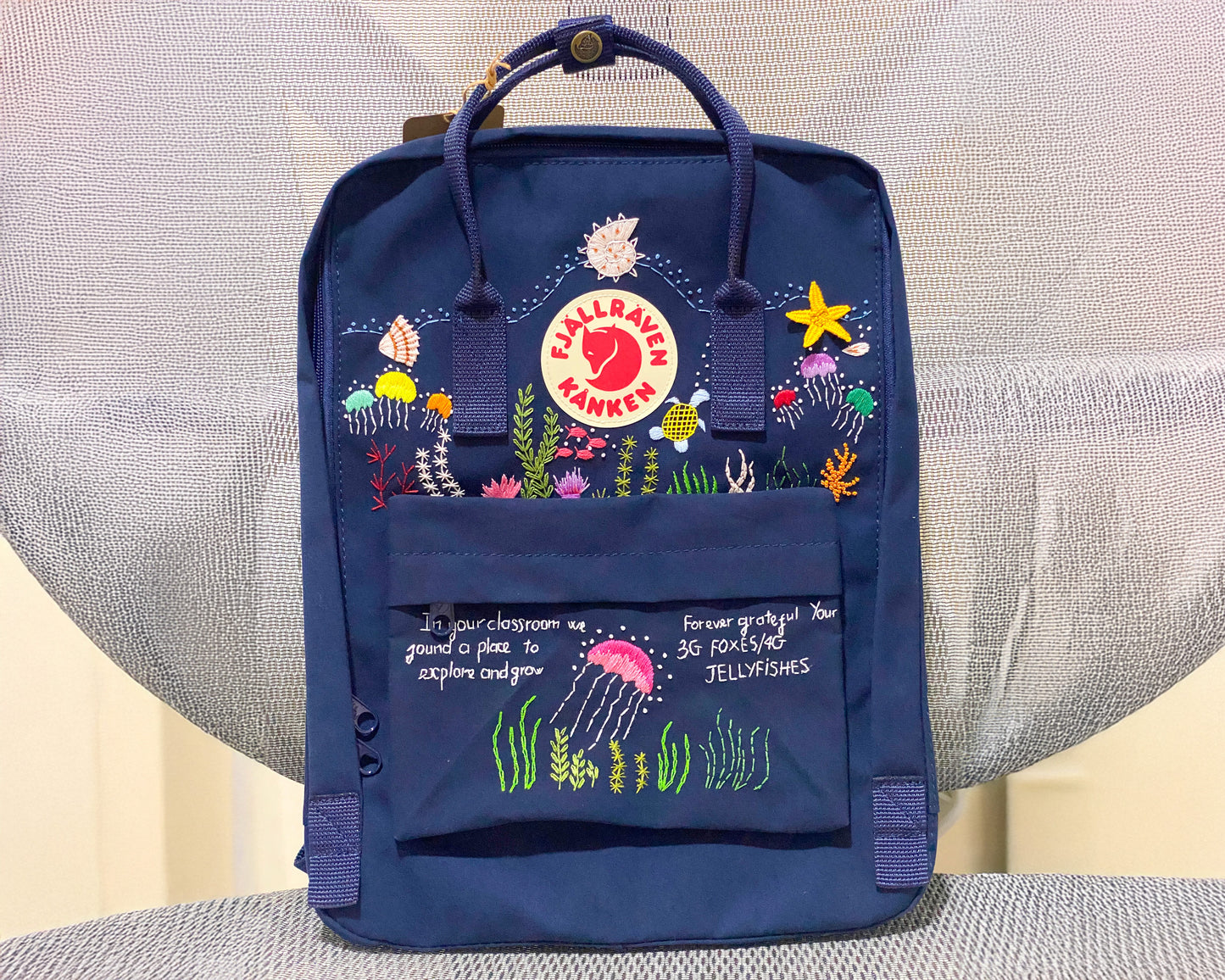 Embroidered Fjallraven Kanken – Colorful Jellyfish & Ocean Design - Personalized Embroidered Backpack - Custom Bag for Women