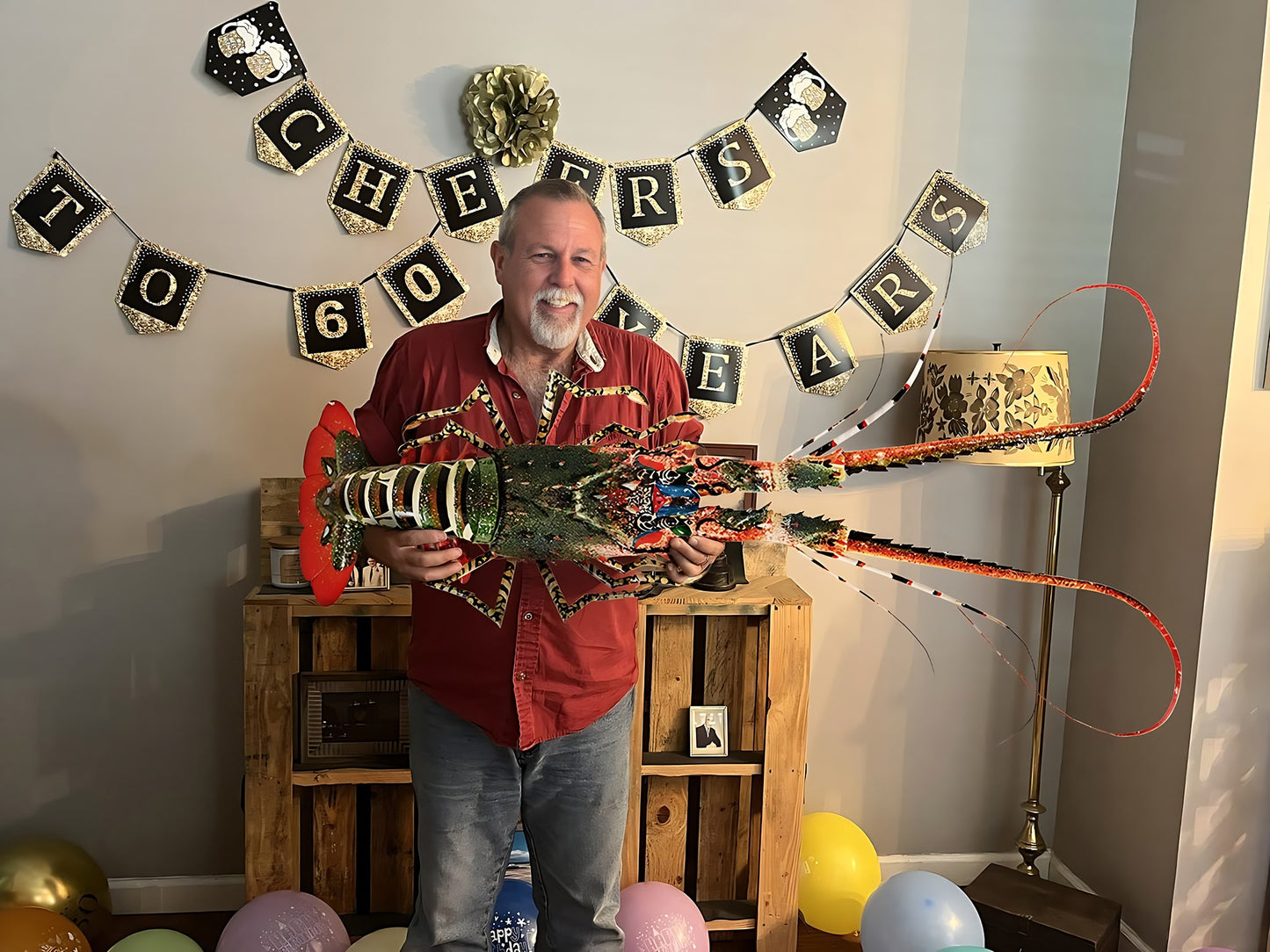 31-Inch Handmade Bamboo Lobster Model for Wall Decoration