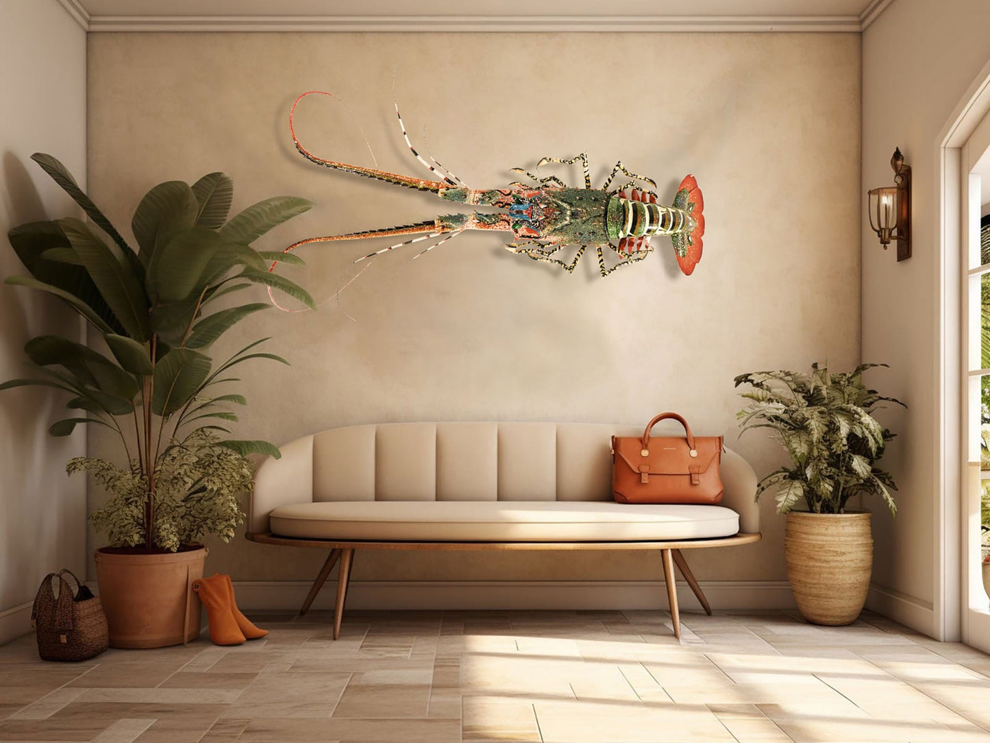 37-Inch Handmade Bamboo Lobster Model for Wall Decoration