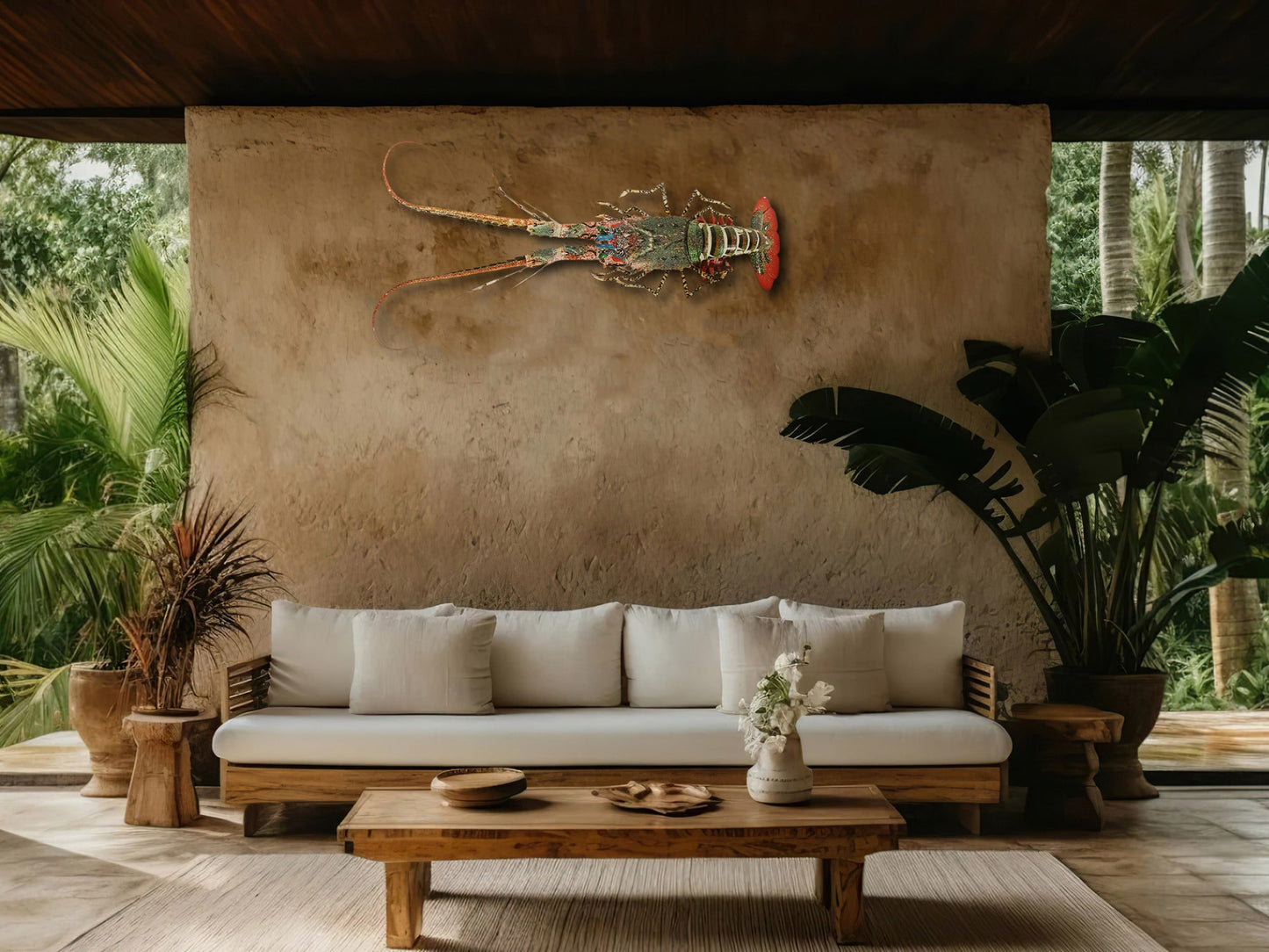 37-Inch Handmade Bamboo Lobster Model for Wall Decoration