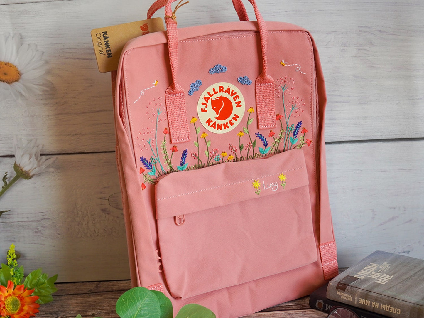 Fjallraven Kanken Backpack with Embroidered Wildflower - Personalized Embroidered Backpack - Custom Bag for Women