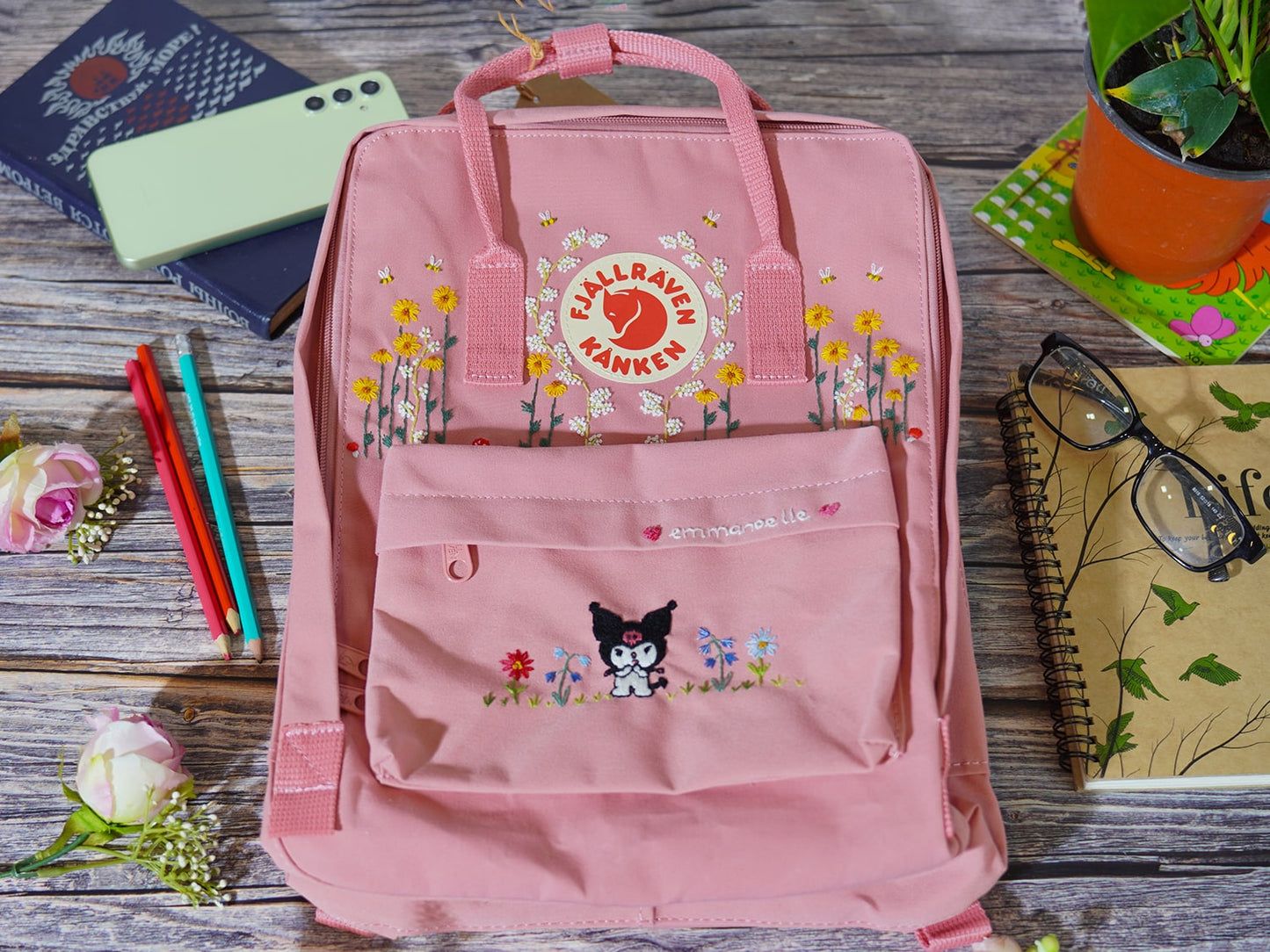 Fjallraven Kanken Backpack with Embroidered Kuromi - Personalized Embroidered Backpack - Custom Bag for Women