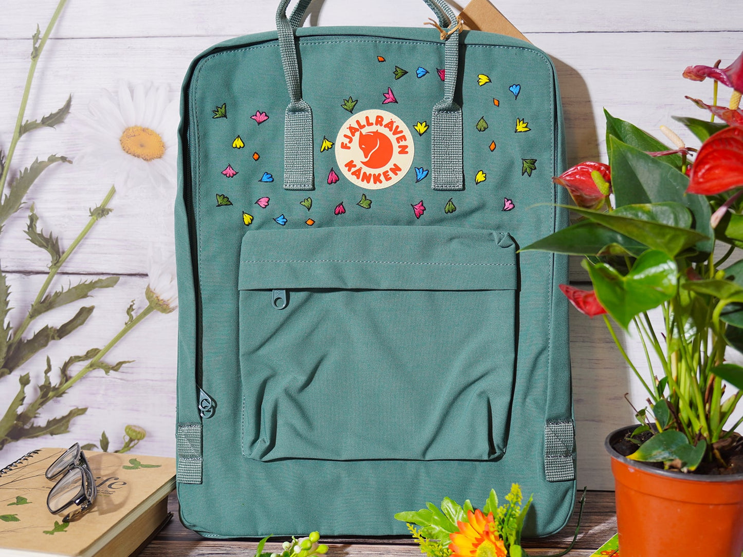 Fjallraven Kanken Backpack with Embroidered Heartstopper Leaves - Personalized Embroidered Backpack - Custom Bag for Women