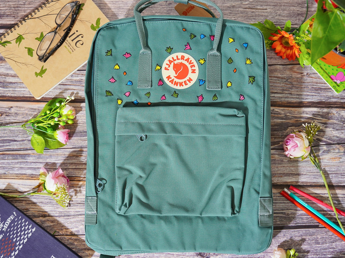 Fjallraven Kanken Backpack with Embroidered Heartstopper Leaves - Personalized Embroidered Backpack - Custom Bag for Women