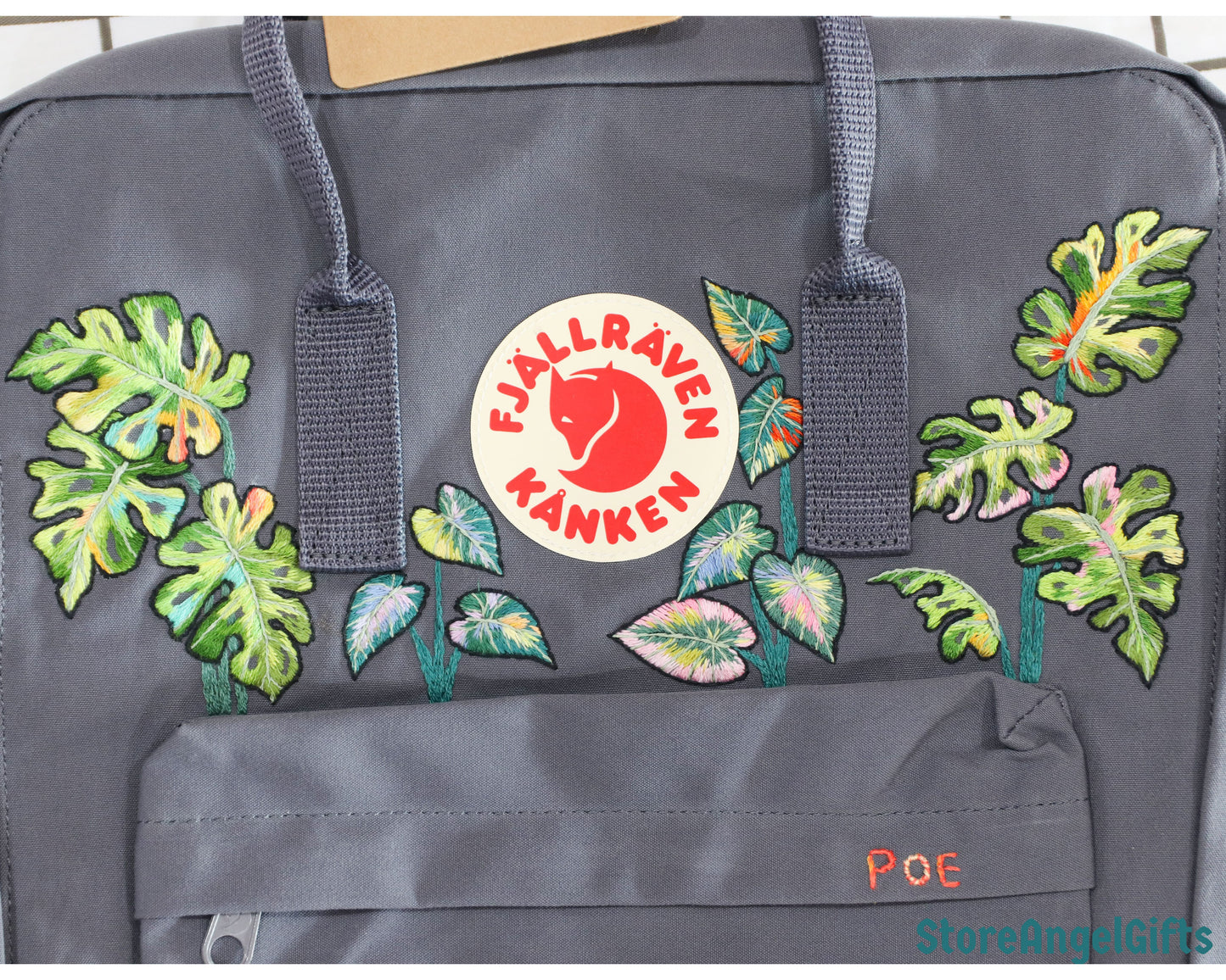 Custom Fjallraven Kanken Backpack – Tropical Monstera & Philodendron Leaves - Personalized Embroidered Backpack - Custom Bag for Women