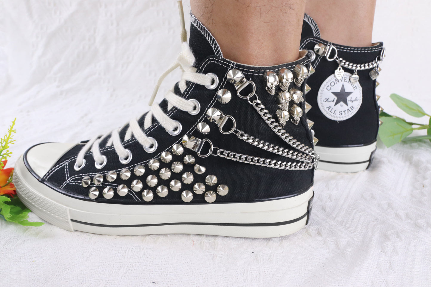 Black Studded Sneakers Men's