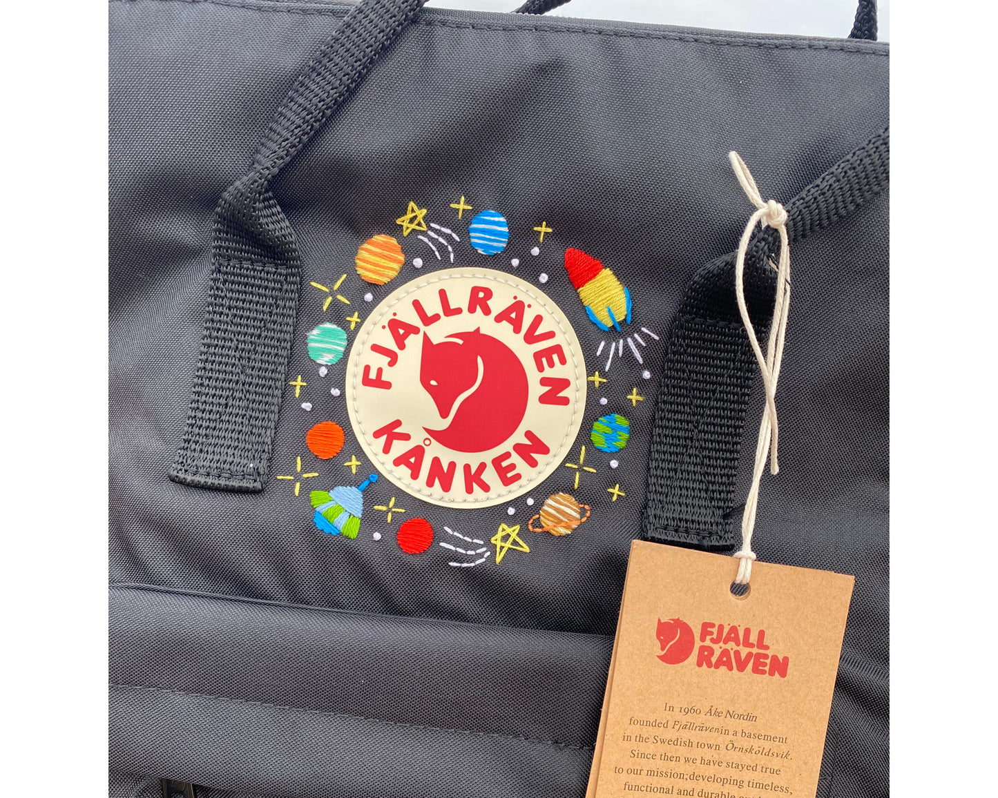 Fjallraven Kanken Backpack with Planets Orbiting Around Logo Embroidery - Personalized Embroidered Backpack - Custom Bag for Women