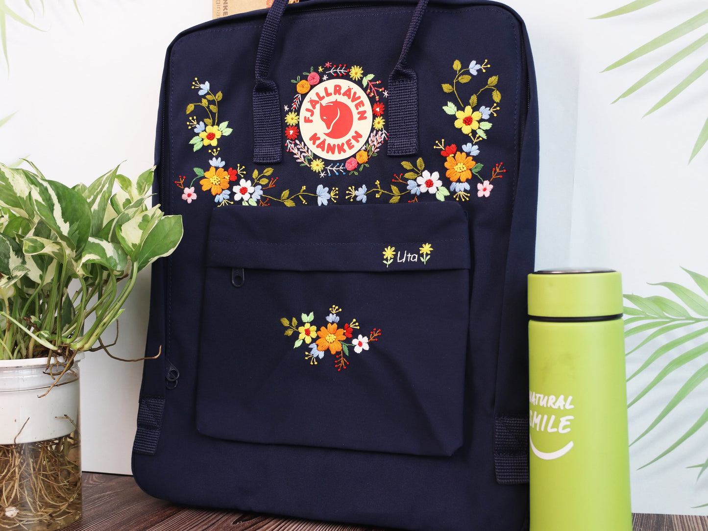 Fjallraven Kanken Backpack with Embroidered Art Flowers - Personalized Embroidered Backpack - Custom Bag for Women