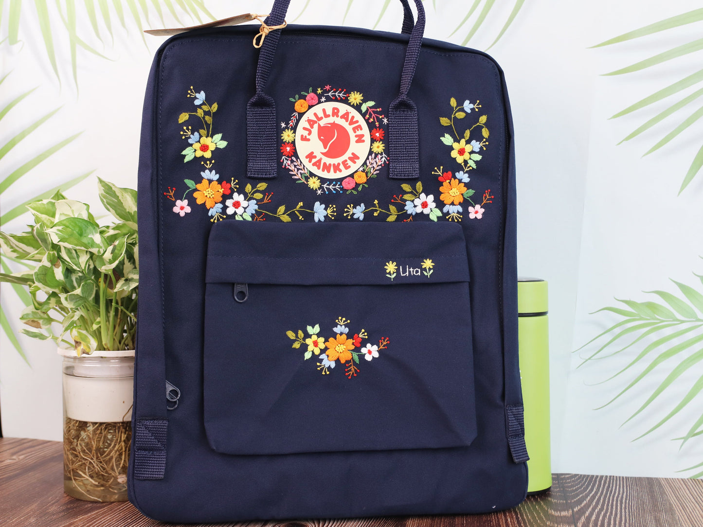 Fjallraven Kanken Backpack with Embroidered Art Flowers - Personalized Embroidered Backpack - Custom Bag for Women