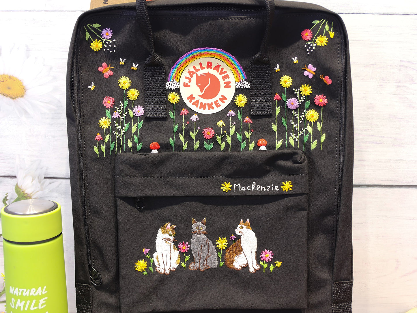 Fjallraven Kanken Backpack with Embroidered Cats - Personalized Embroidered Backpack - Custom Bag for Women
