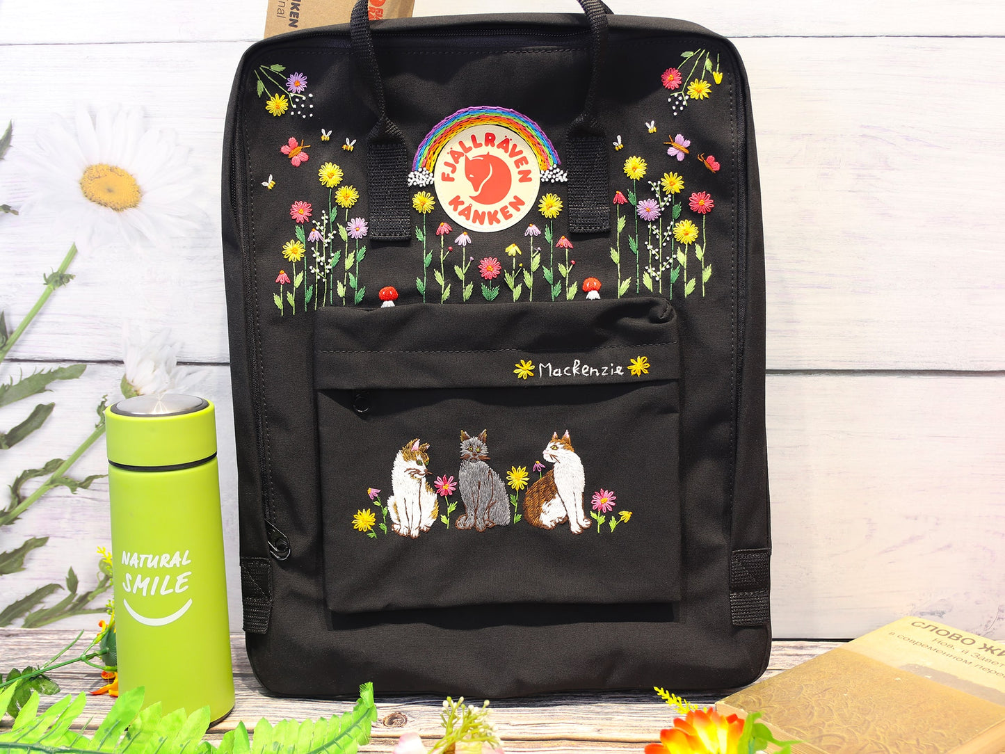 Fjallraven Kanken Backpack with Embroidered Cats - Personalized Embroidered Backpack - Custom Bag for Women