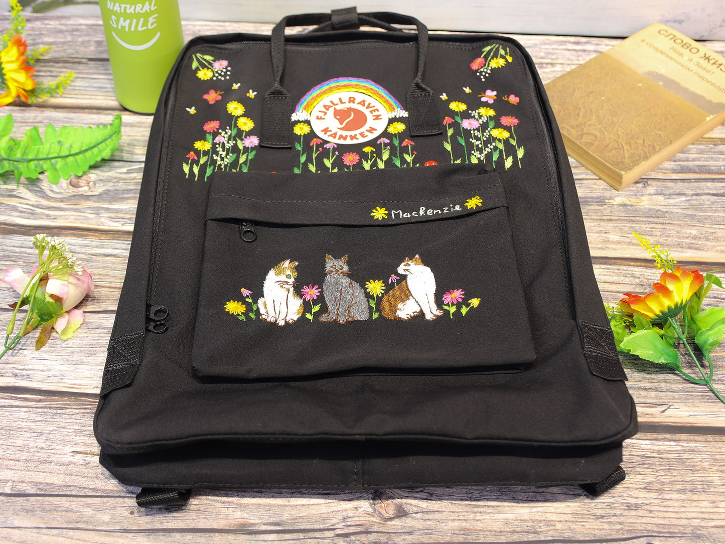 Fjallraven Kanken Backpack with Embroidered Cats - Personalized Embroidered Backpack - Custom Bag for Women