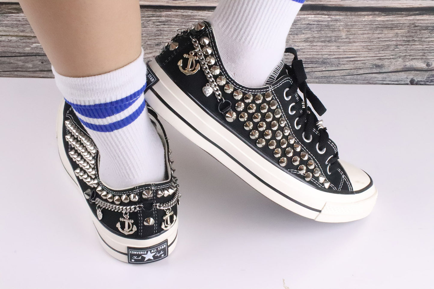 Black Punk Rock Shoes Low Top with Studs