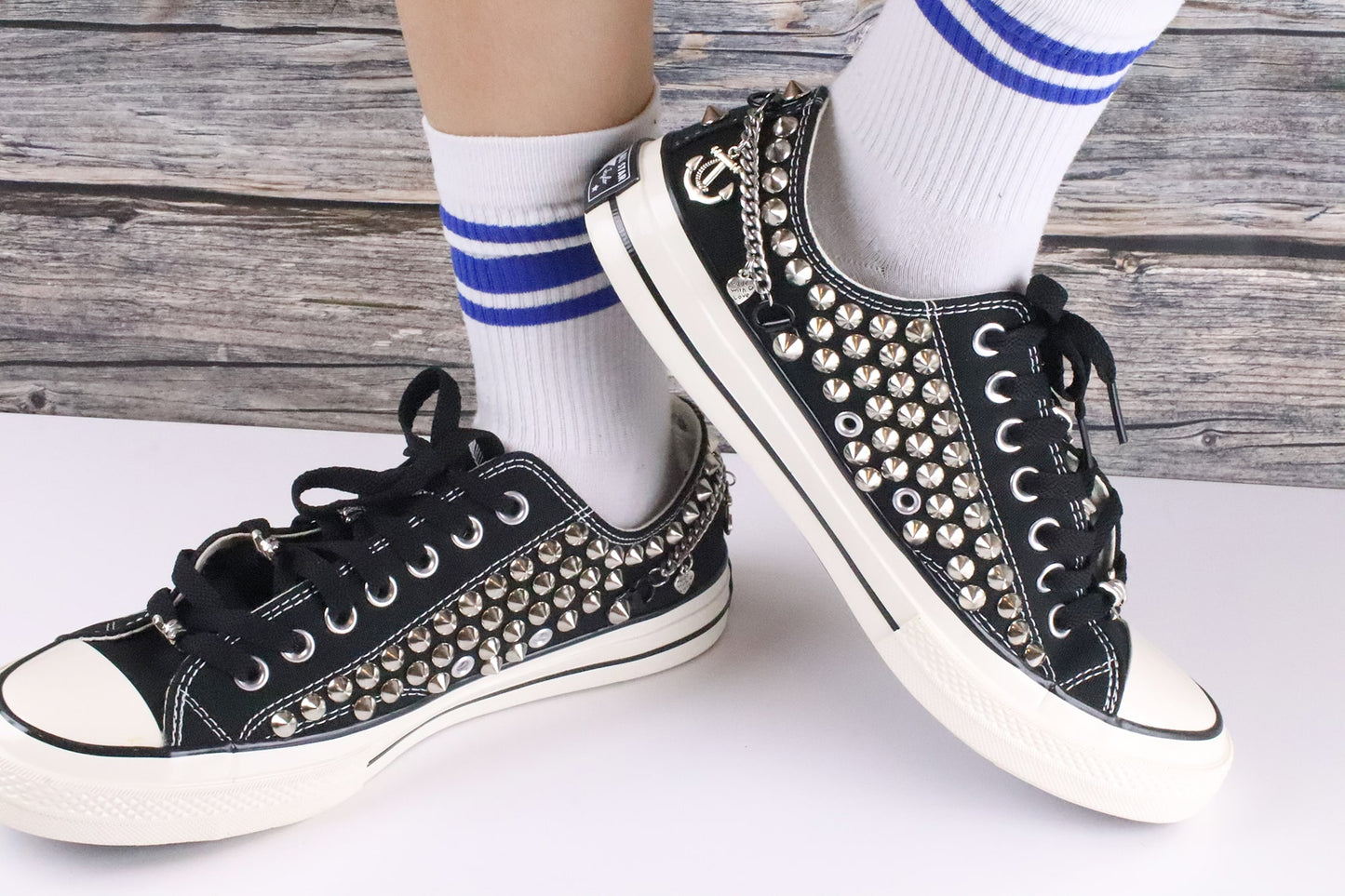 Black Punk Rock Shoes Low Top with Studs
