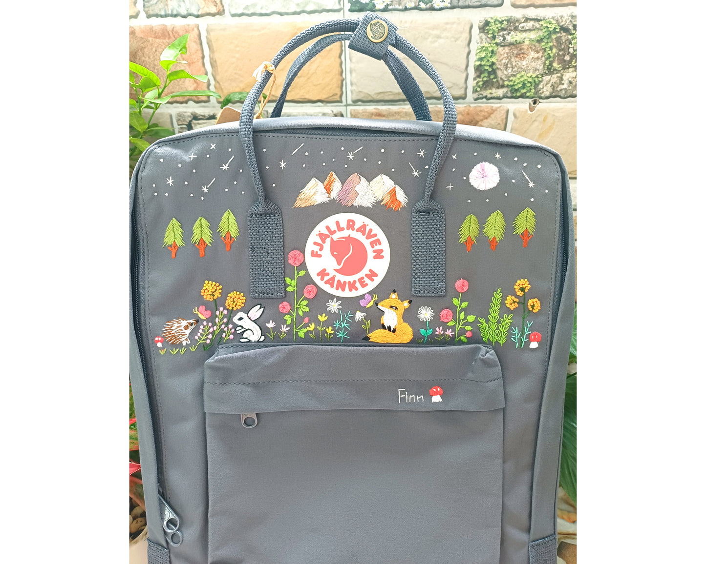 Custom Fjallraven Kanken Backpack – Night Sky & Forest Animals Embroidery - Personalized Embroidered Backpack - Custom Bag for Women