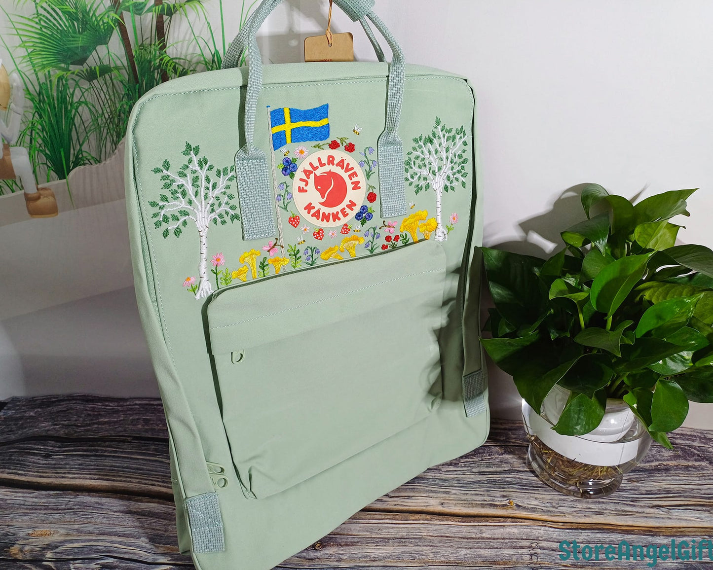 Custom Fjallraven Kanken Backpack – Swedish Summer Garden Design - Personalized Embroidered Backpack - Custom Bag for Women