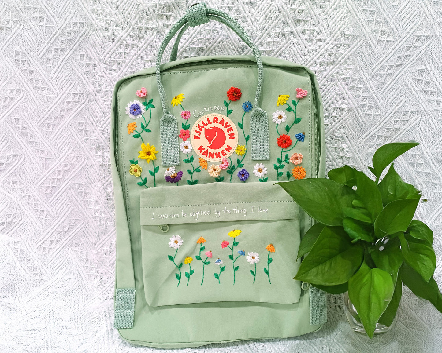 Fjallraven Kanken Backpack with 3D Garden of Flowers Embroidery - Personalized Embroidered Backpack - Custom Bag for Women