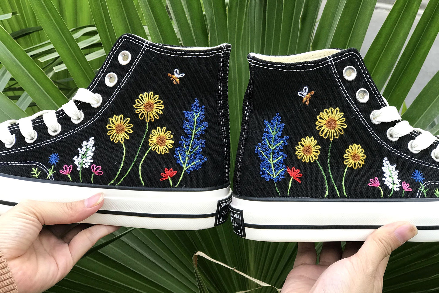 Sunflowers - Personalized Embroidered High Top Shoes - Custom High Top Shoes for Women