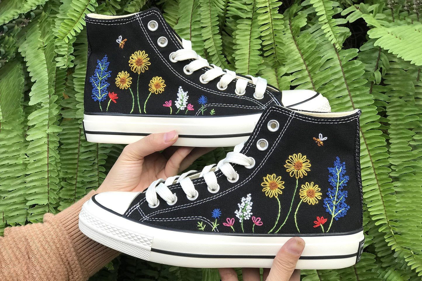Sunflowers - Personalized Embroidered High Top Shoes - Custom High Top Shoes for Women