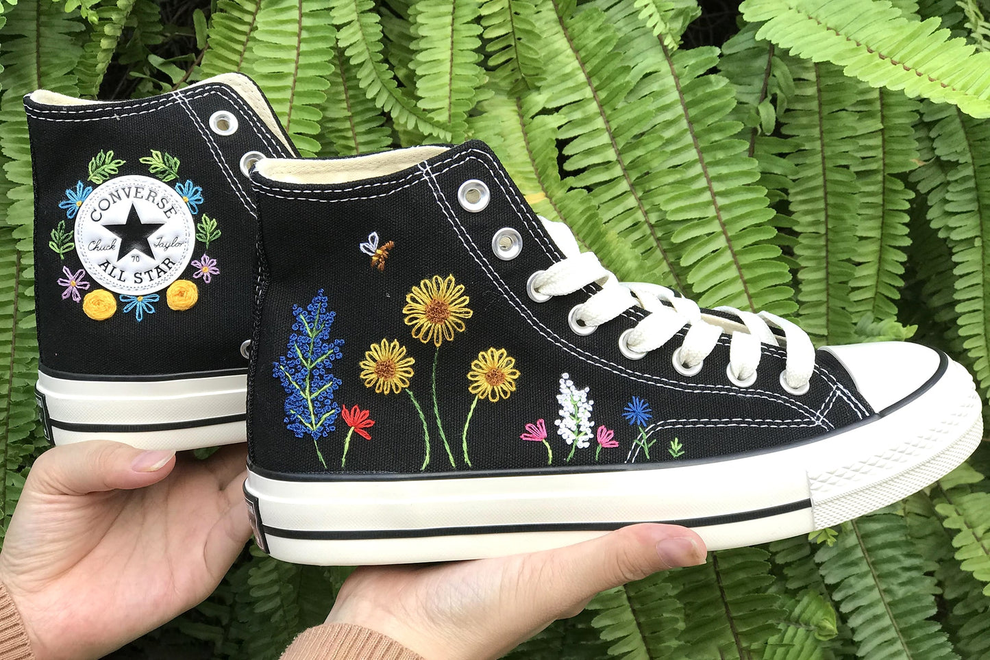Sunflowers - Personalized Embroidered High Top Shoes - Custom High Top Shoes for Women