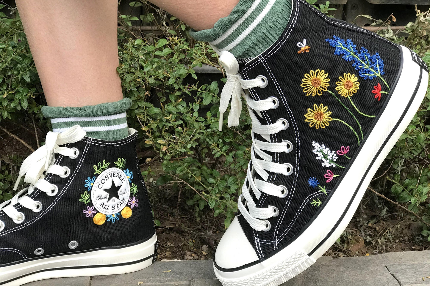 Sunflowers - Personalized Embroidered High Top Shoes - Custom High Top Shoes for Women