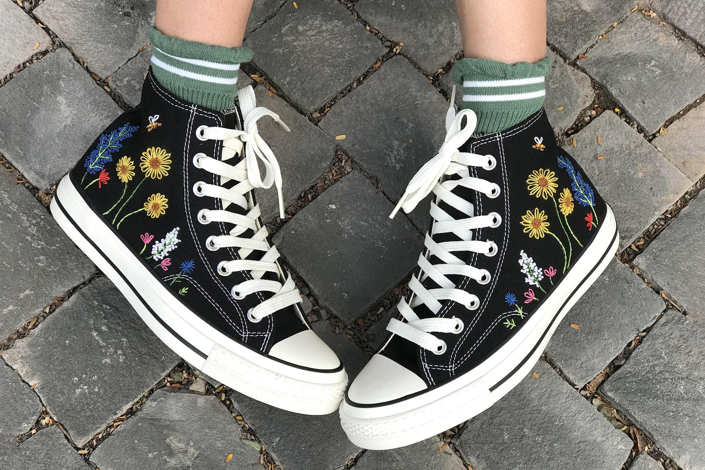 Sunflowers - Personalized Embroidered High Top Shoes - Custom High Top Shoes for Women