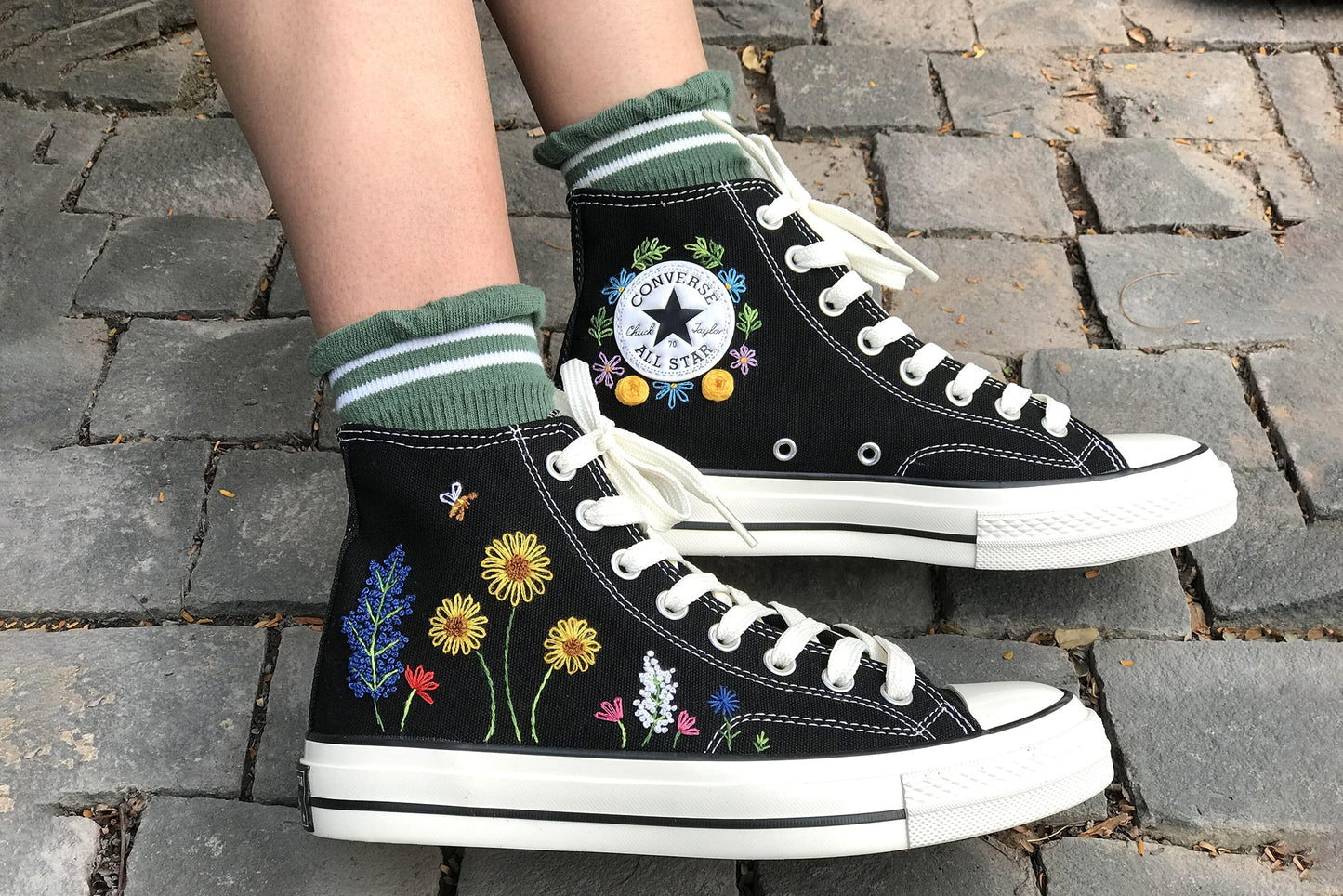 Sunflowers - Personalized Embroidered High Top Shoes - Custom High Top Shoes for Women