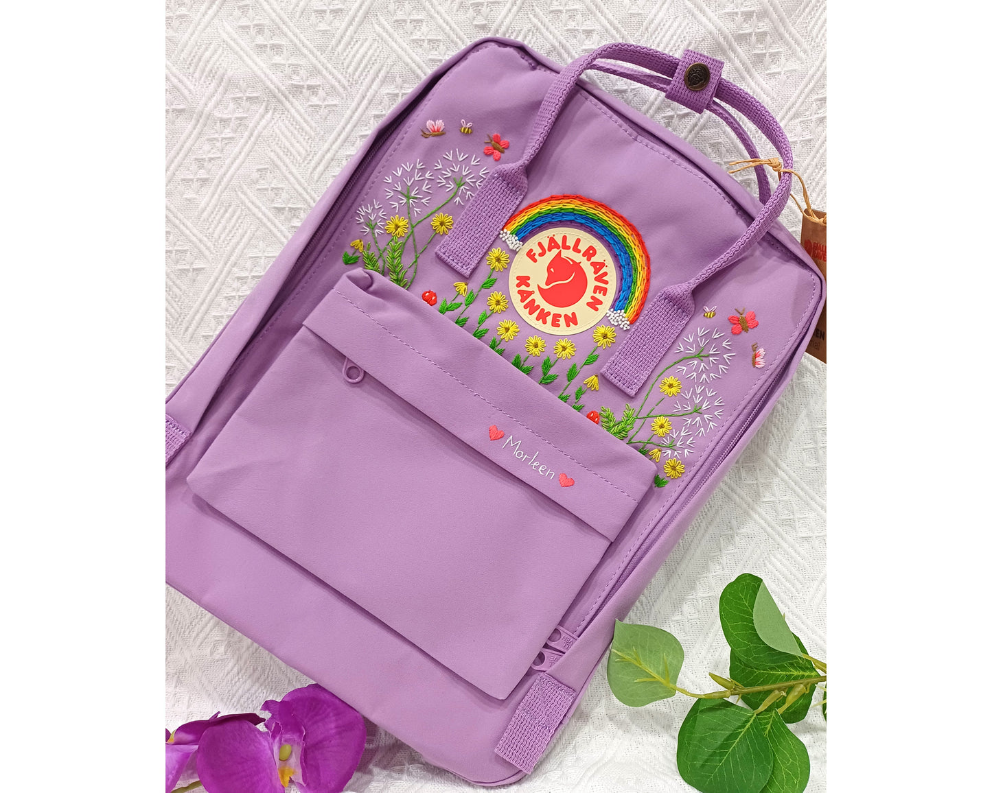 Custom Fjallraven Kanken Backpack – Rainbow, Sunflowers & Dandelions - Personalized Embroidered Backpack - Custom Bag for Women