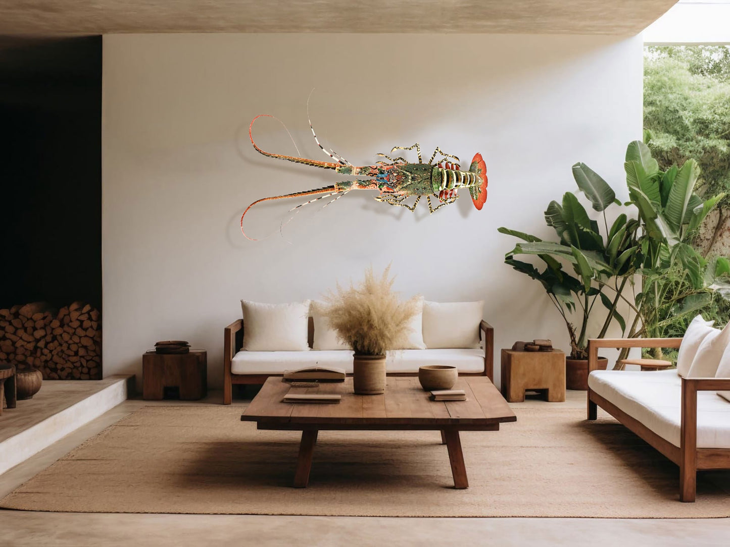 37-Inch Handmade Bamboo Lobster Model for Wall Decoration