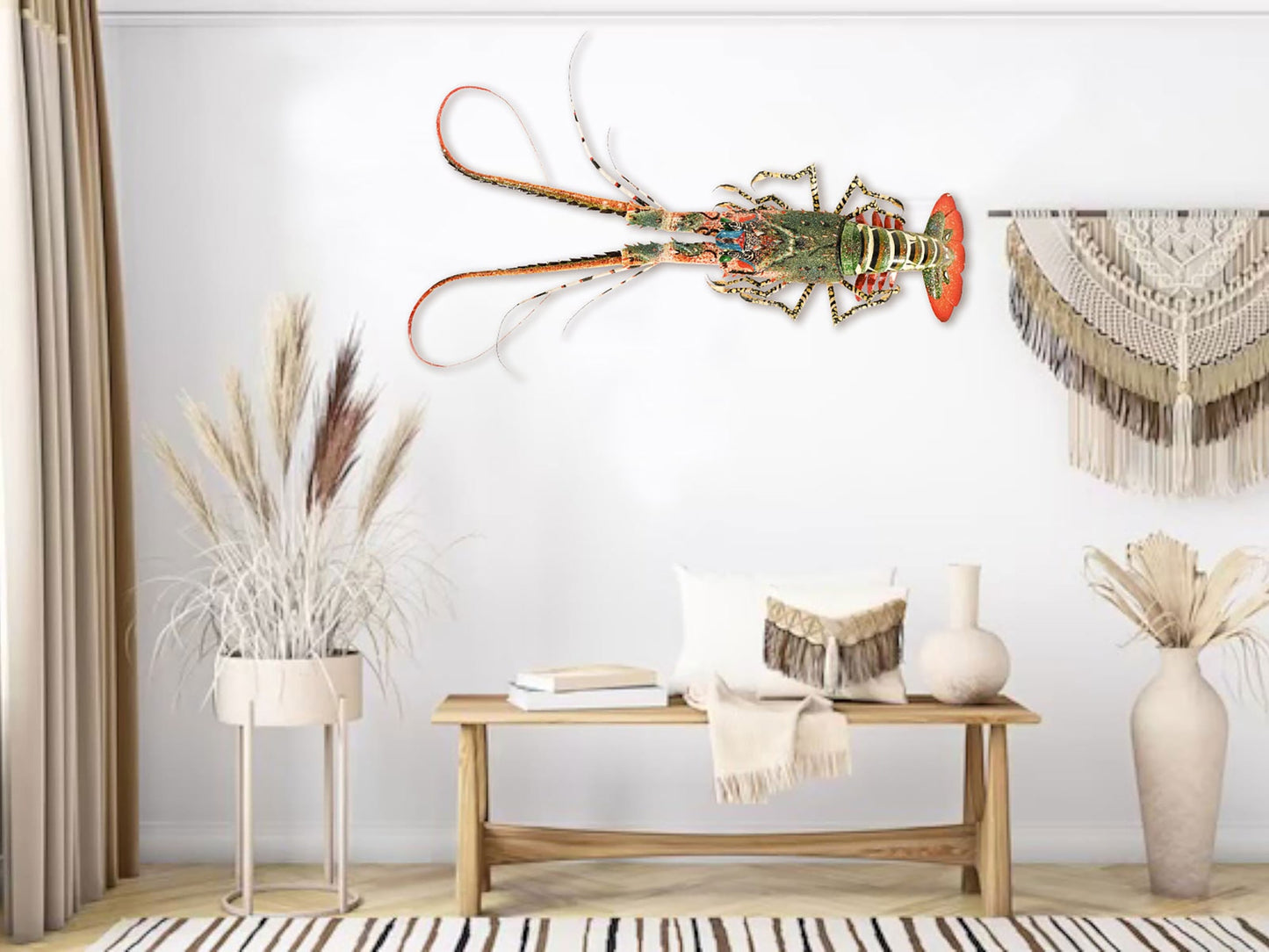 37-Inch Handmade Bamboo Lobster Model for Wall Decoration