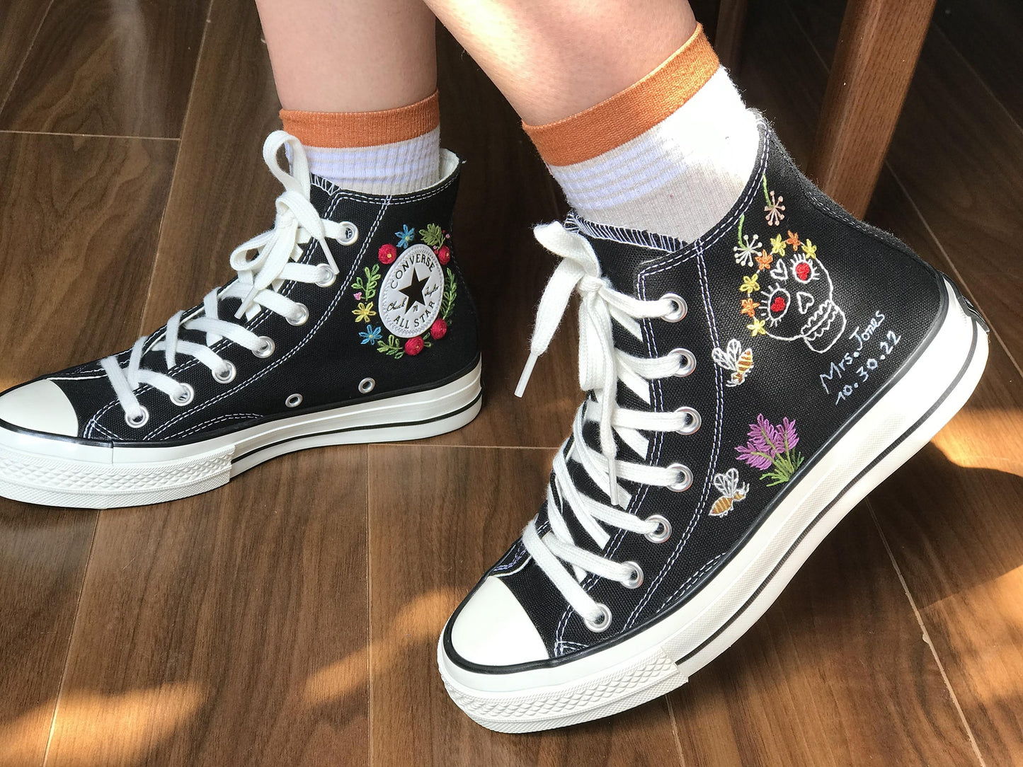 Custom Skull Embroidered Converse Shoes/ Custom Skull Embroidered Converse