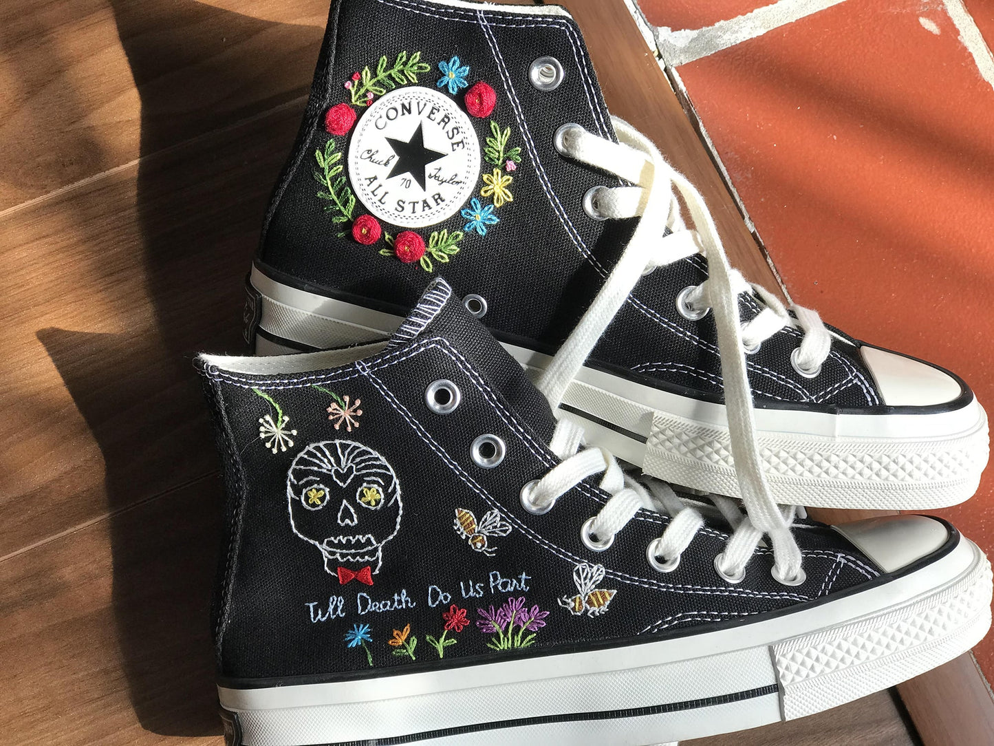 Custom Skull Embroidered Converse Shoes/ Custom Skull Embroidered Converse